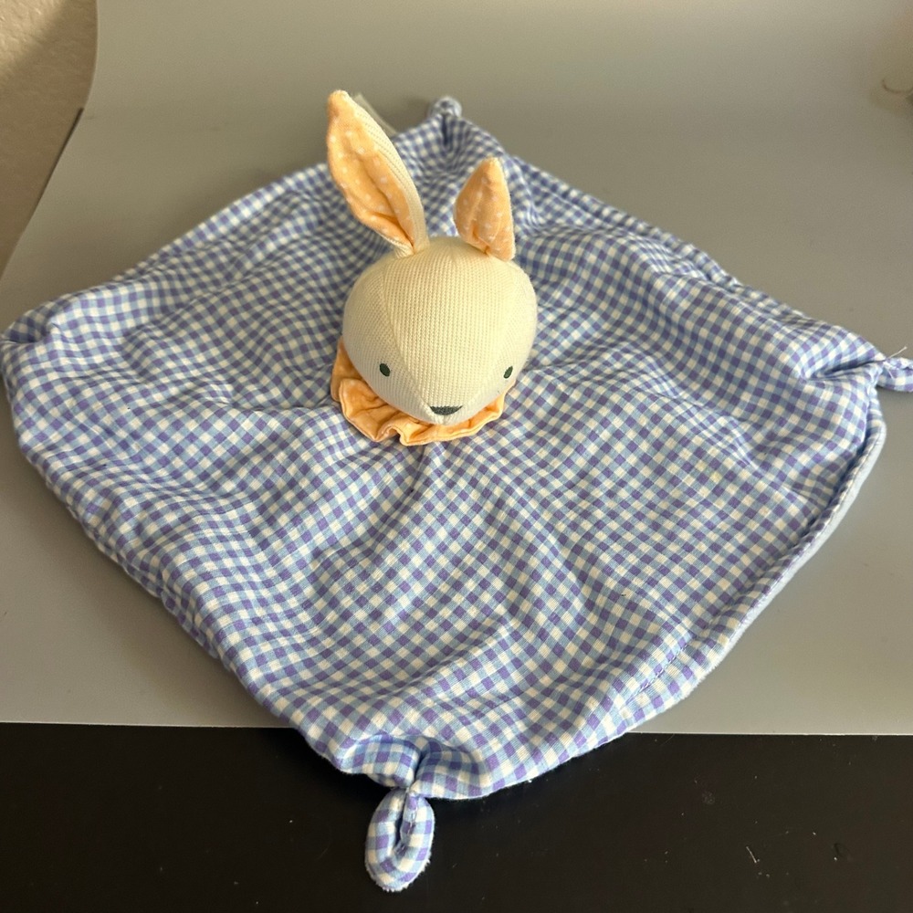 Cloud Island Bunny Security Blanket Blue Gingham Plaid Plush Lovey 0M+